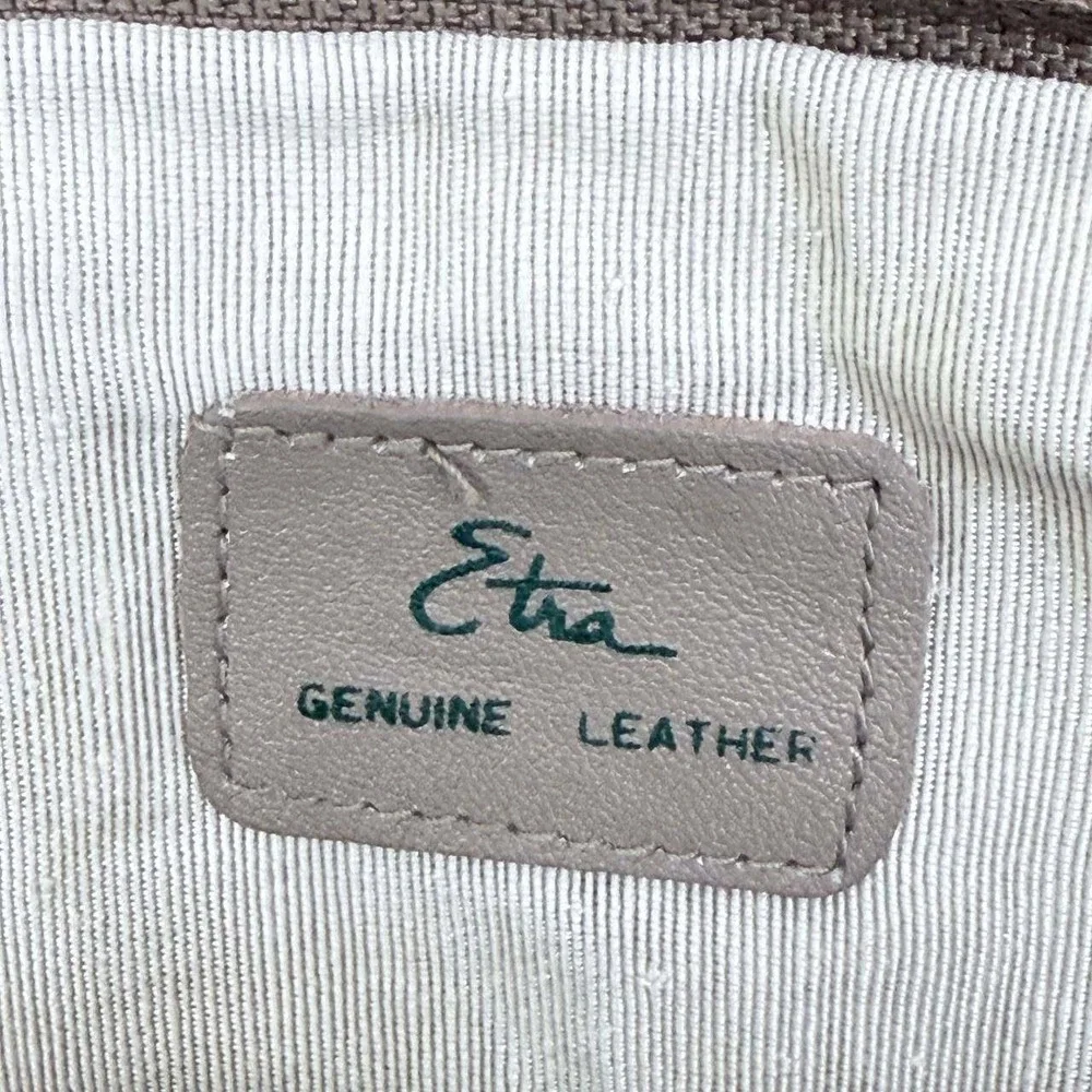 Etra Vintage Taupe Gray Genuine Leather Pleated Wristlet Clutch Bag